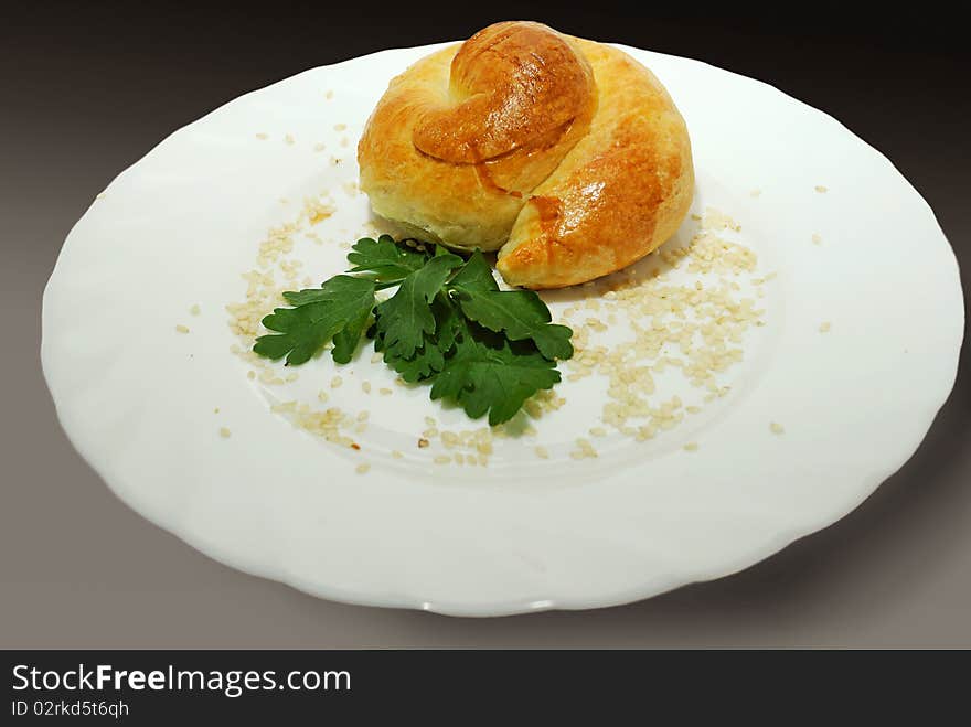 The Roll With Filling On A Plate