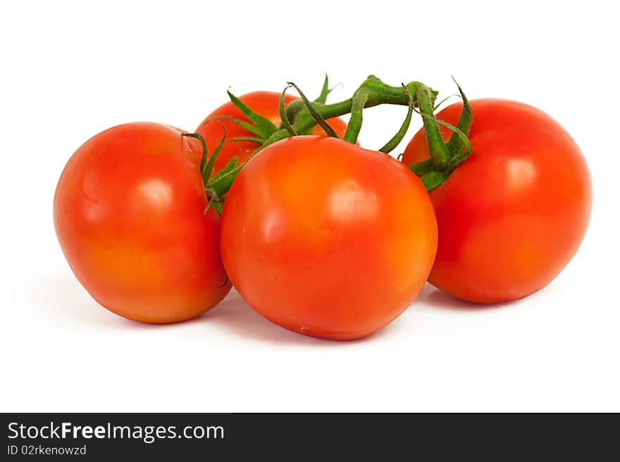 Four ripe tomatoes isolated on white background