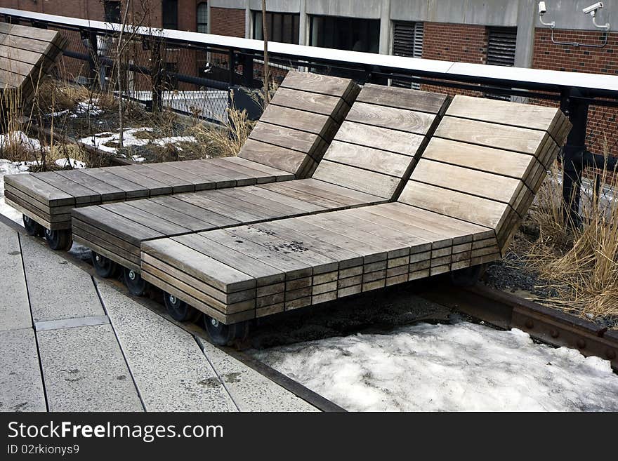 Moving beds at the High Line park in Manhattan, New York. Moving beds at the High Line park in Manhattan, New York