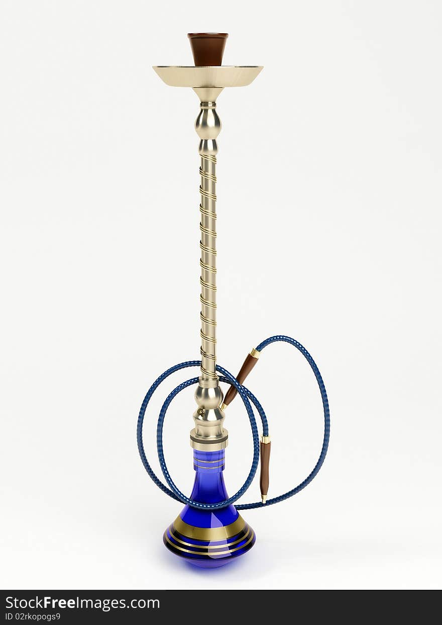 Metal hookah on white background 3D illustration. Metal hookah on white background 3D illustration