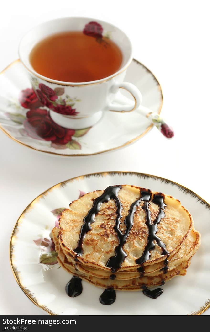 Pancakes With A Cup Of Tea