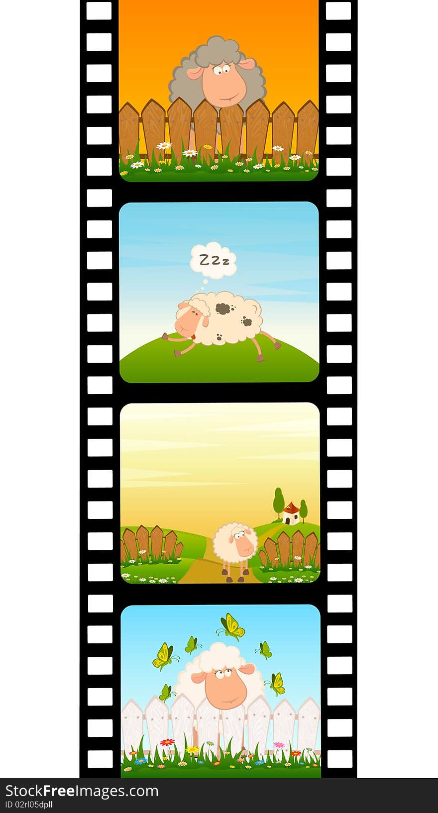 Blank film colorful strip with sheep