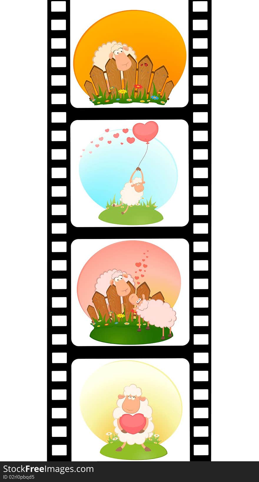 Blank film colorful strip with sheep for a design