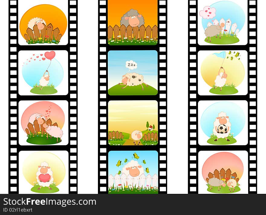 Blank Film Colorful Strip With Sheep