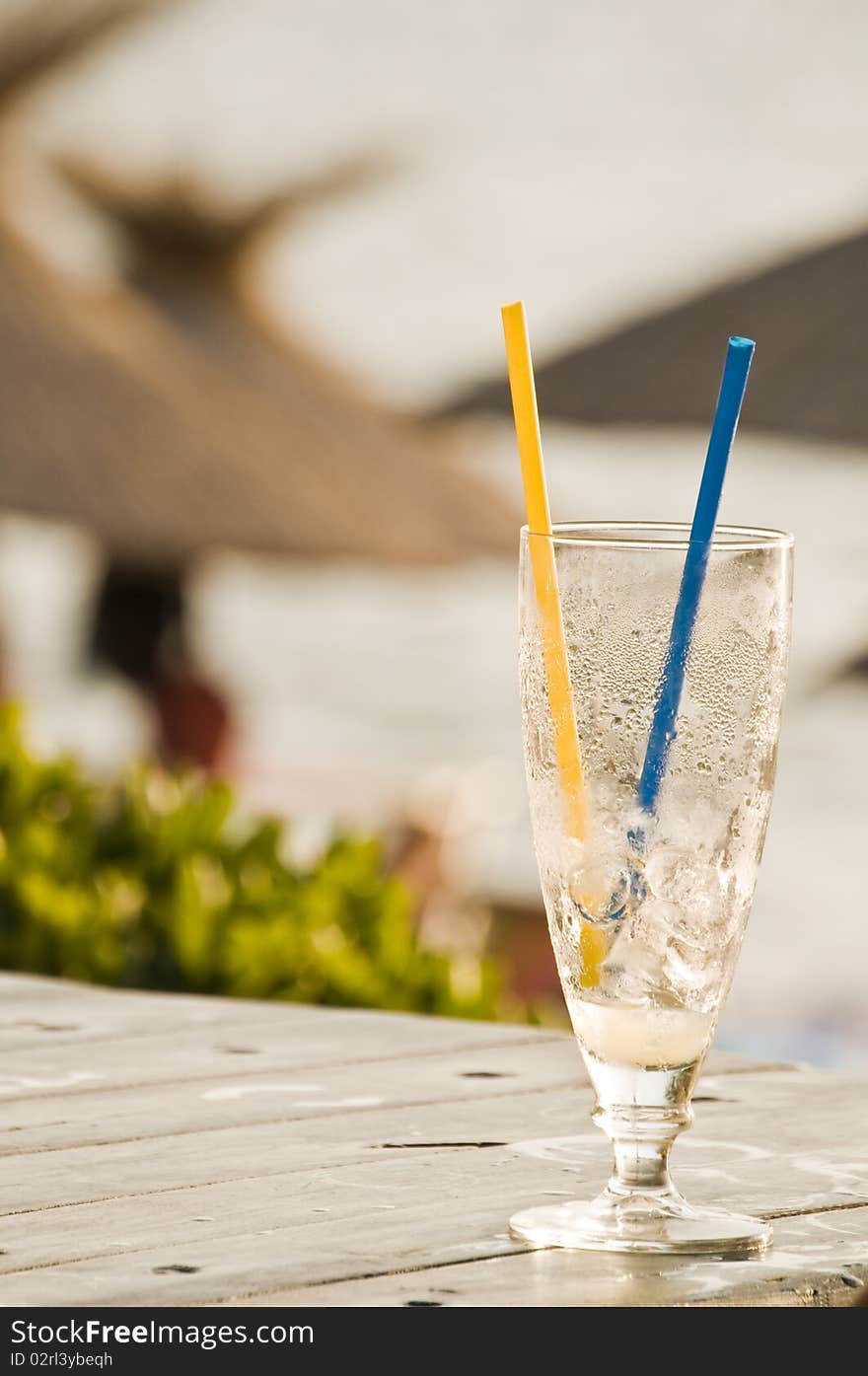 Empty glass with ice in the summer hot. Empty glass with ice in the summer hot