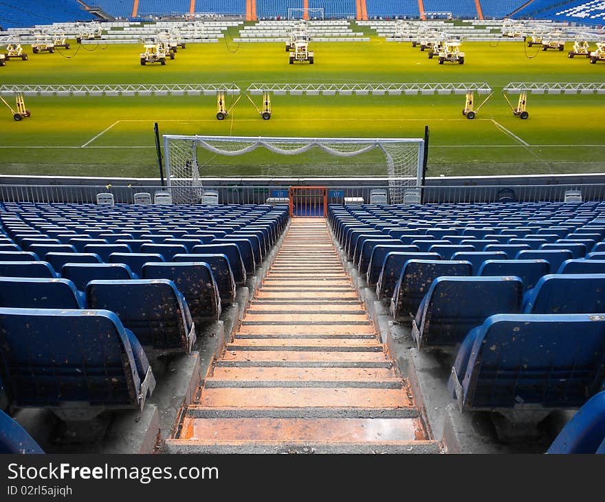 Perspective of seats and field in stadium