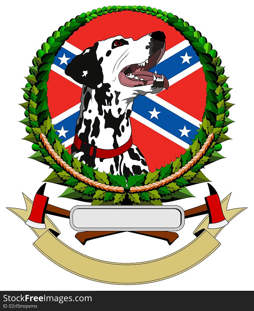 Logo with Dalmatians, Flag of the Confederacy in the background, isolated illustrations