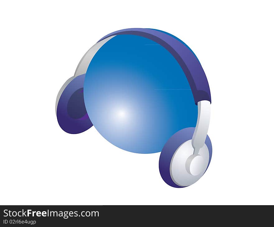 Blue headphone with the earth blue listen music