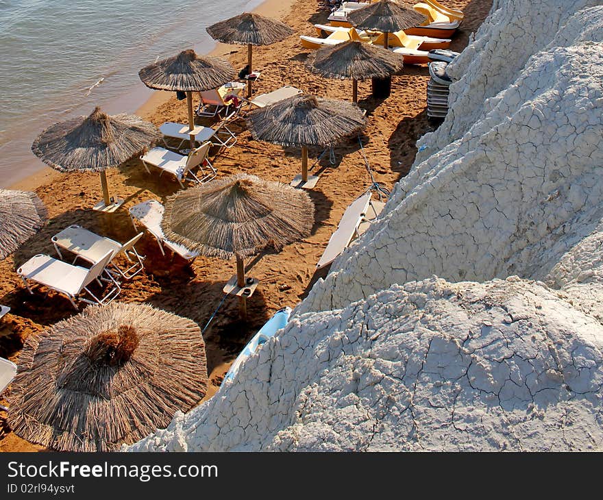 Golden xi beach in kefalonia island in greece with red sand