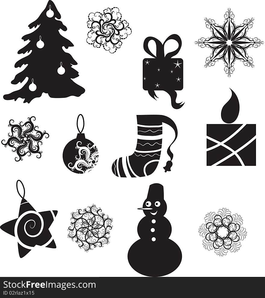 Illustration. set of christmas icon isolated on white background