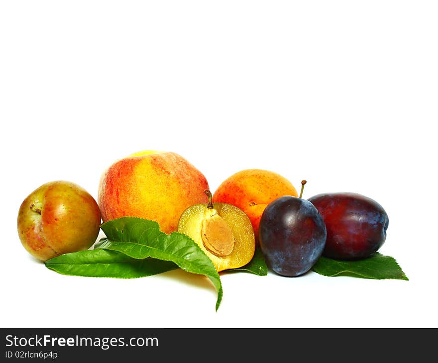 Various fruits on white background