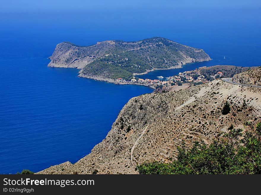 View of assos village at kefalonia island