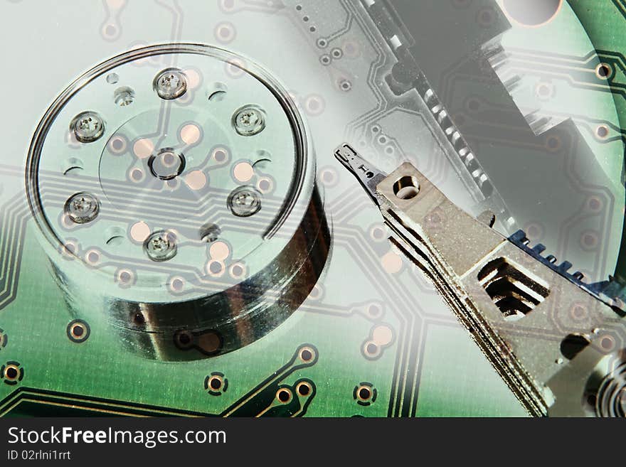 Conceptual view of hard drive and circuit board collage