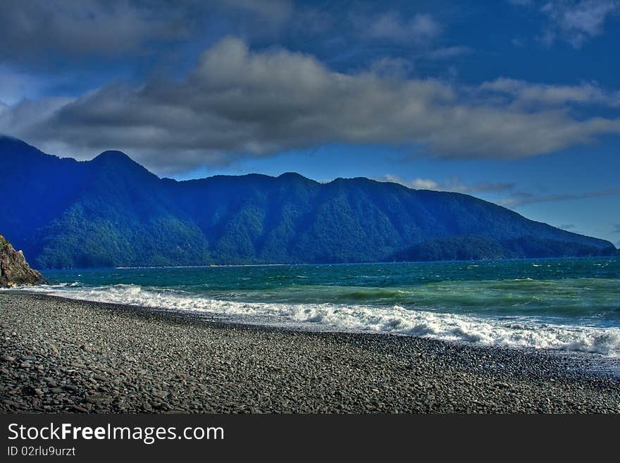 Desolate beach on the Tasman Sea