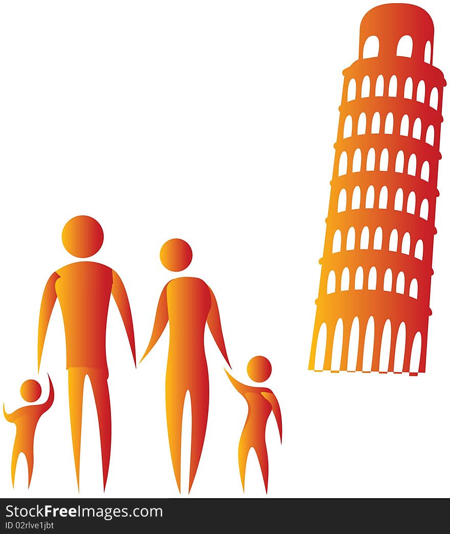 Human family standing in front of leaning tower of pisa. Human family standing in front of leaning tower of pisa