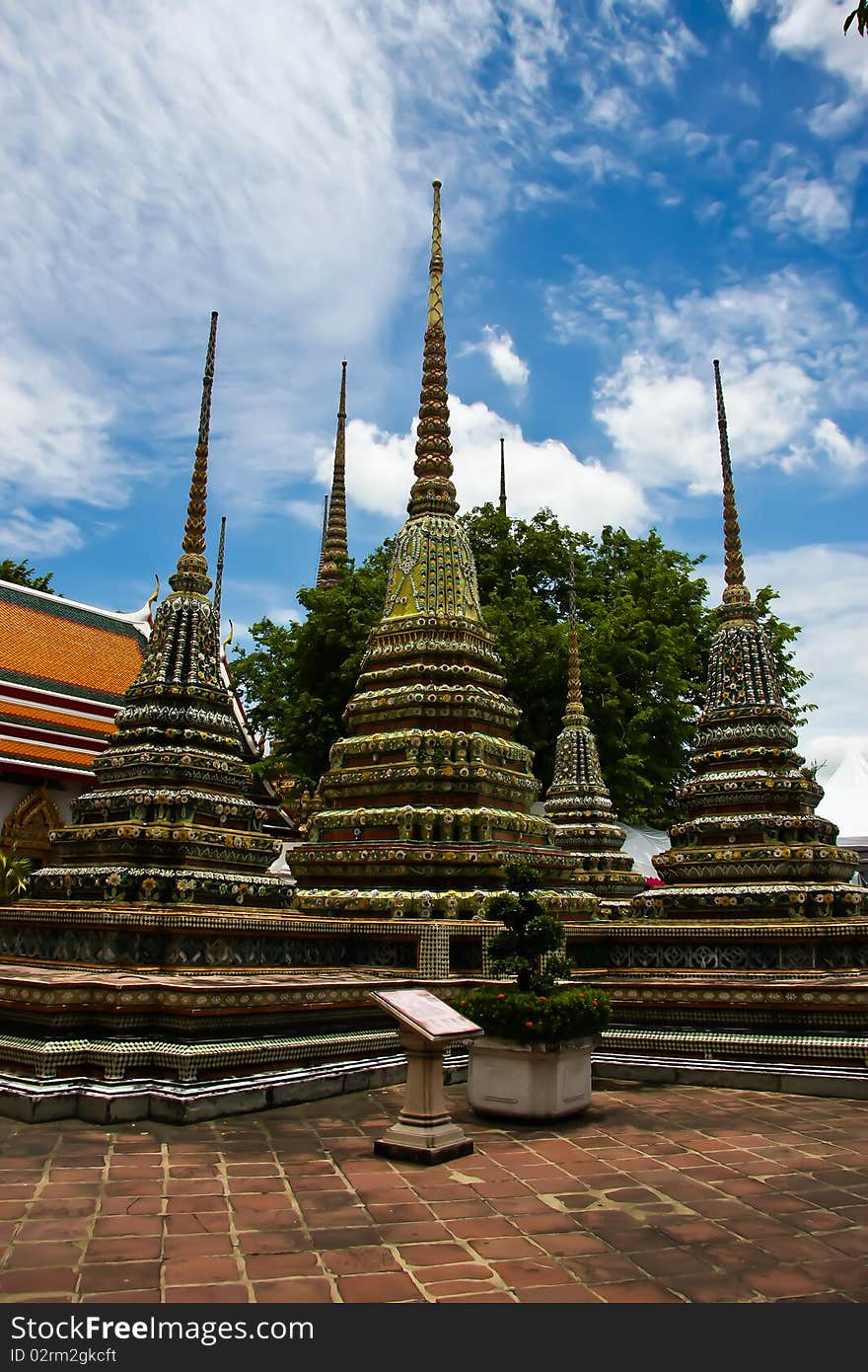 The pagoda of poe temple bangkok thailand