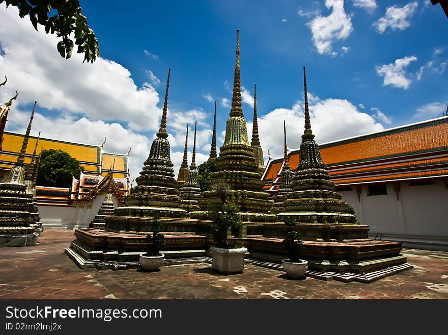 The pagoda of poe temple bangkok thailand