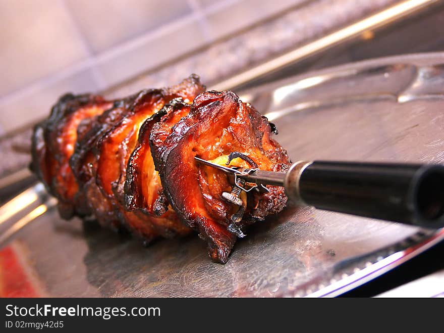 Barbecue pork on a skewer