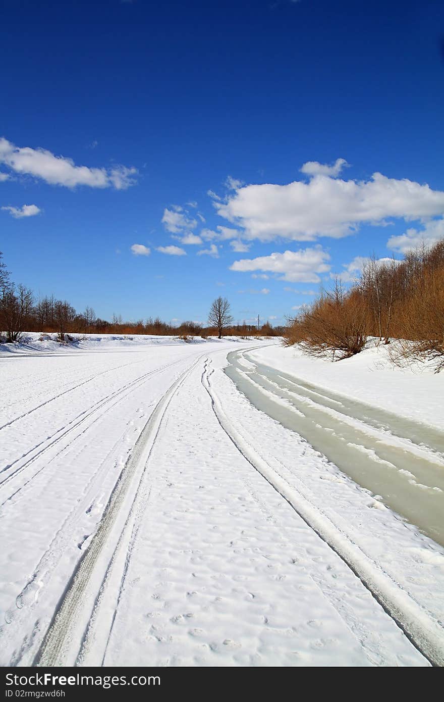 Rural road on river ice