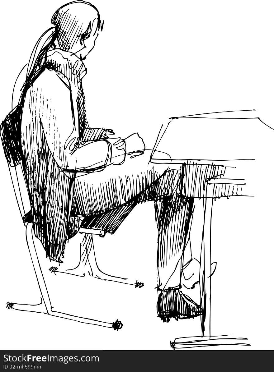 Girl After A School Desk