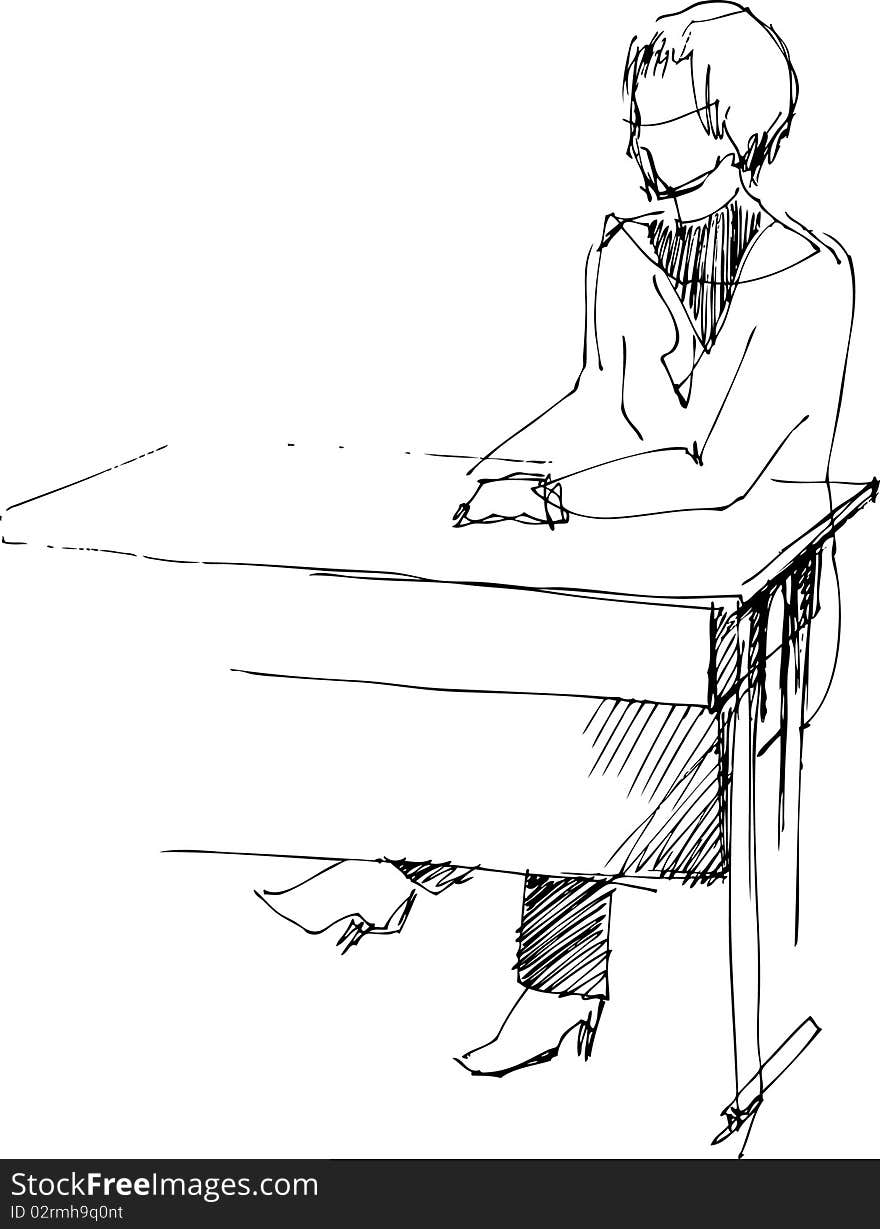 Image of girl sitting after a school desk in an audience. Image of girl sitting after a school desk in an audience