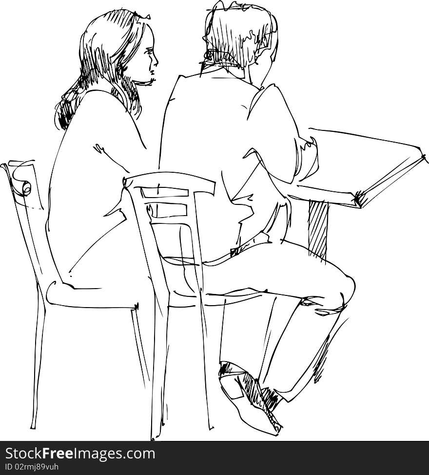 sketching of pair of young people at the table during intercourse. sketching of pair of young people at the table during intercourse