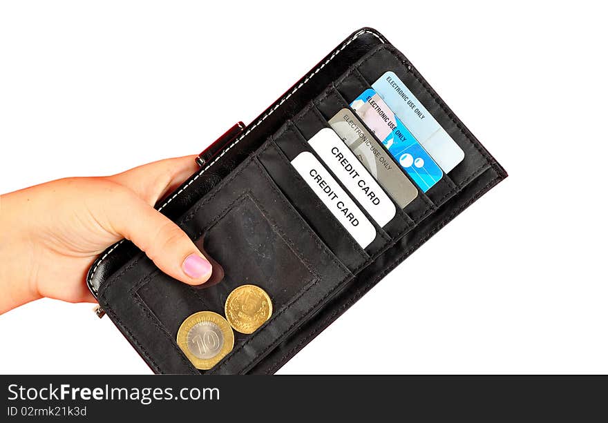 Black wallet with money and credit cards