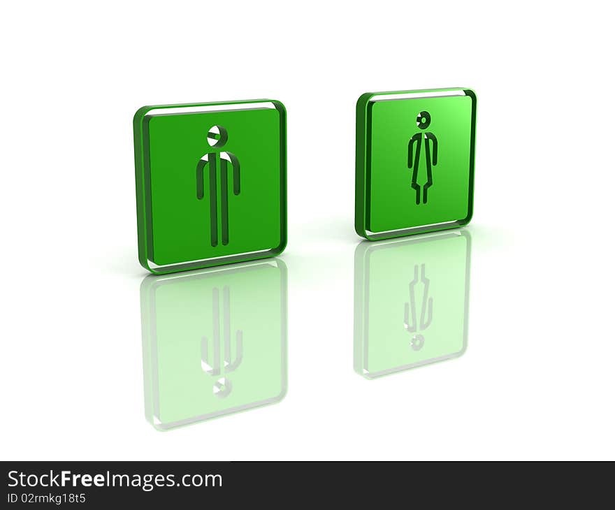 3d generated restroom sign of man and woman. 3d generated restroom sign of man and woman