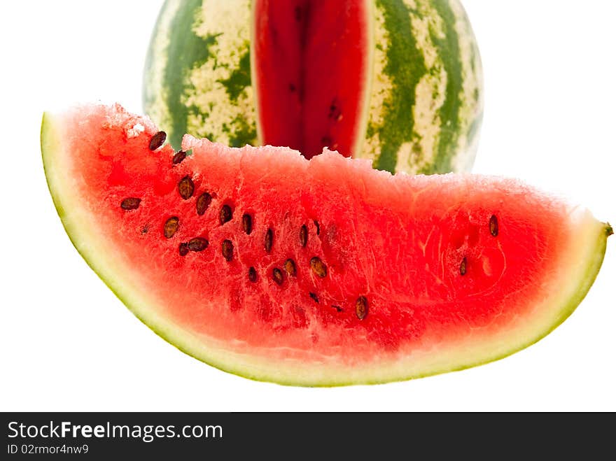 Slice of watermelon and watermelon isolated on white background