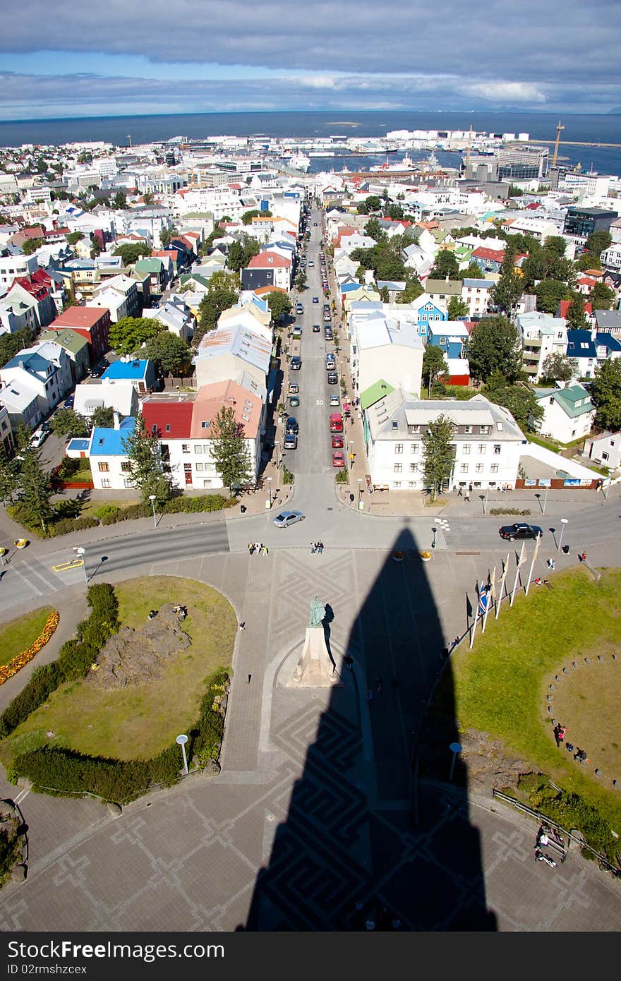 Aerial view from Hallgrimskirkja church - Iceland.