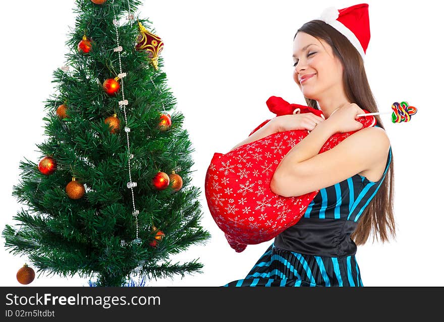 Girl Near Christmas Fir Tree