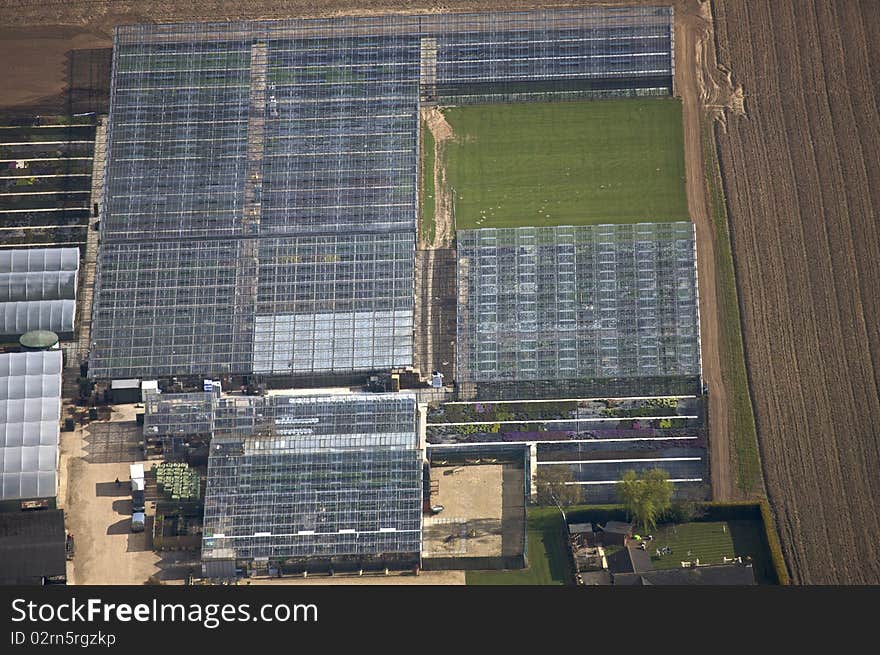 Aerial view of a commercial Greenhouses. Aerial view of a commercial Greenhouses