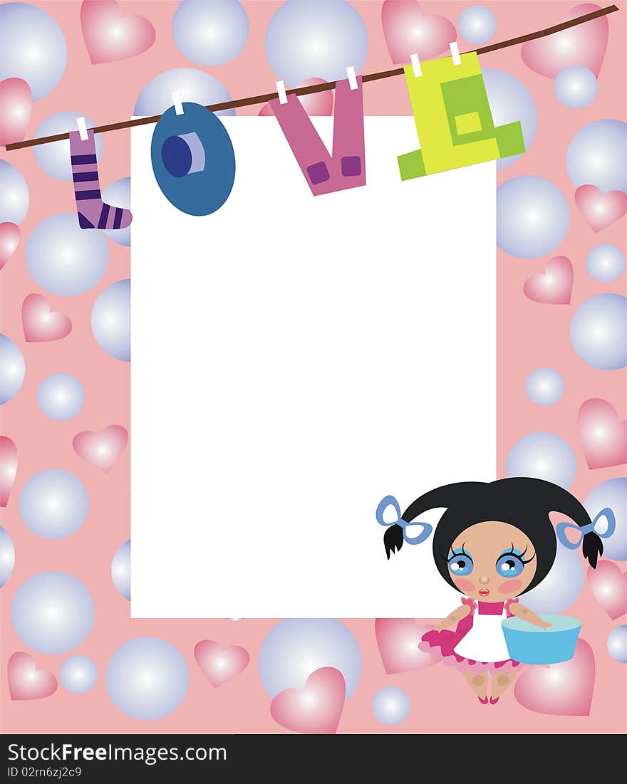 Frame with an ornament of hearts and bubbles. Frame with an ornament of hearts and bubbles