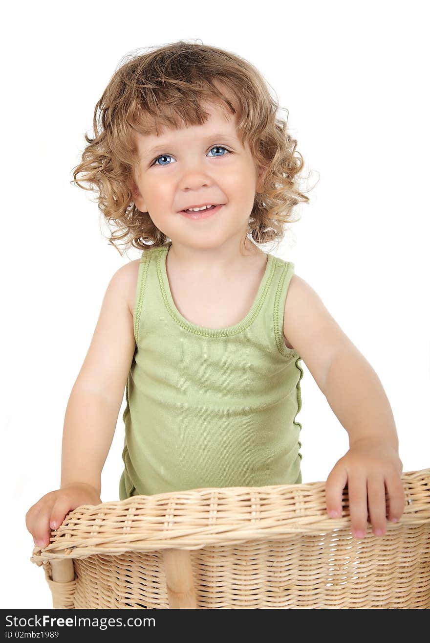 Portrait of cute baby boy with blue eyes and curly hair studio shot on white background. Portrait of cute baby boy with blue eyes and curly hair studio shot on white background