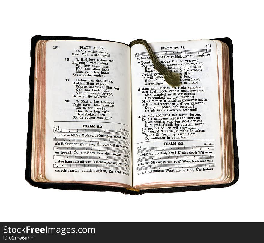 Selective focus of Psalm verses in open Holy Bible. Selective focus of Psalm verses in open Holy Bible.