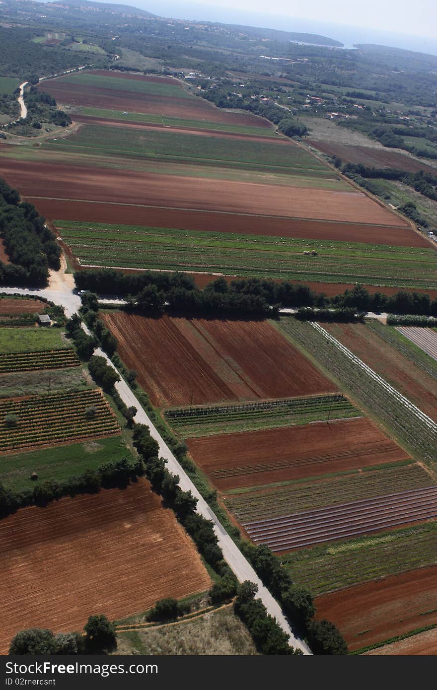 View from above to fields. View from above to fields