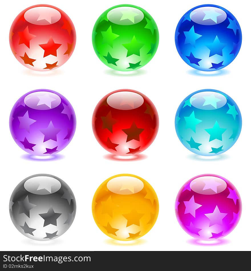 Collection of colorful glossy spheres isolated on white. Set #1.