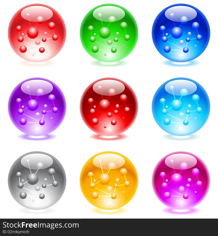 Collection of colorful glossy spheres isolated on white.  Set #2.