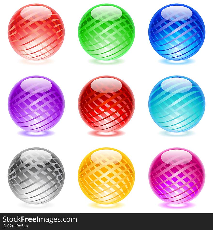 Collection of colorful glossy spheres isolated on white. Set #3.