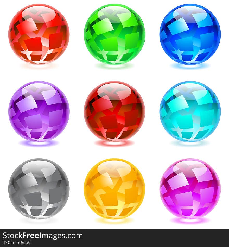 Collection of colorful glossy spheres isolated on white. Set #5.