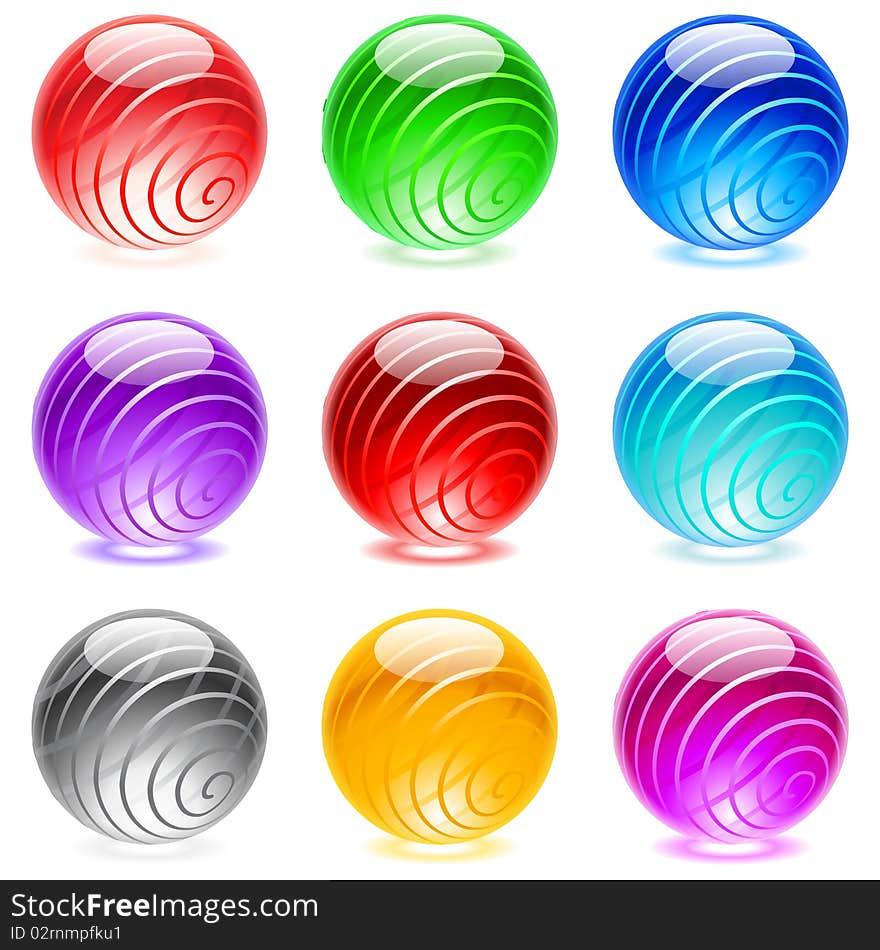 Collection of colorful glossy spheres isolated on white. Set #6.