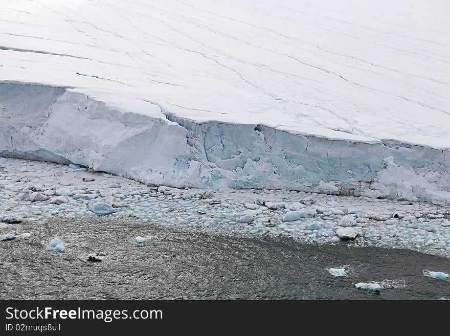 Surface of a flowing glacier. Aerial view. Arctic region. Surface of a flowing glacier. Aerial view. Arctic region