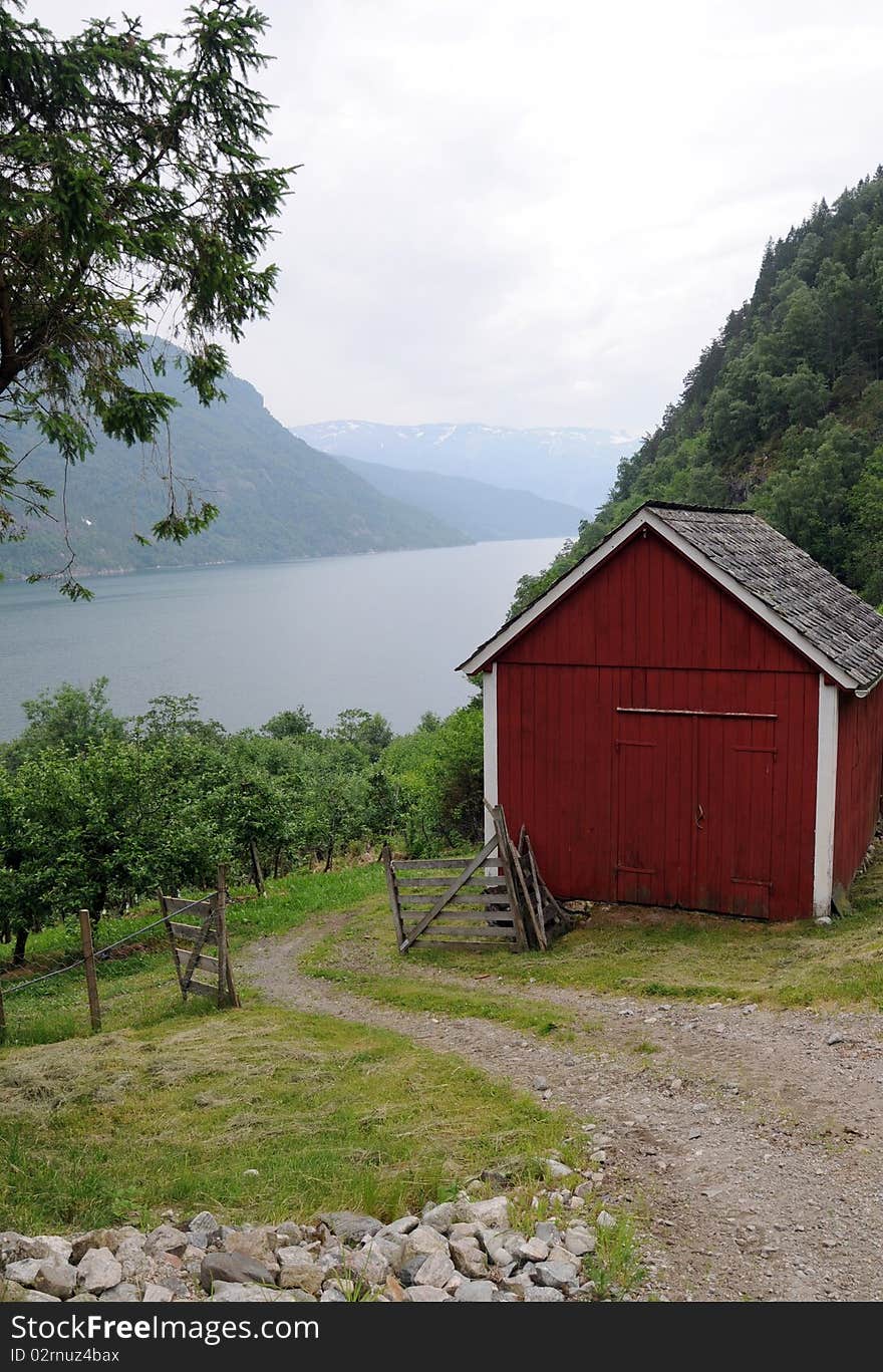 Hut on shore of Osafjord, Norway