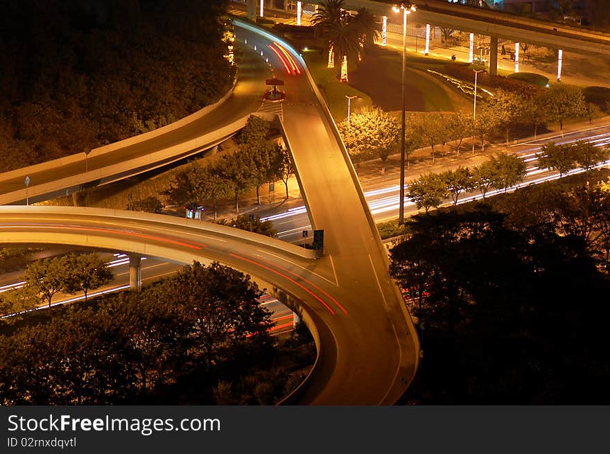 The highway intersection in night, China. The highway intersection in night, China