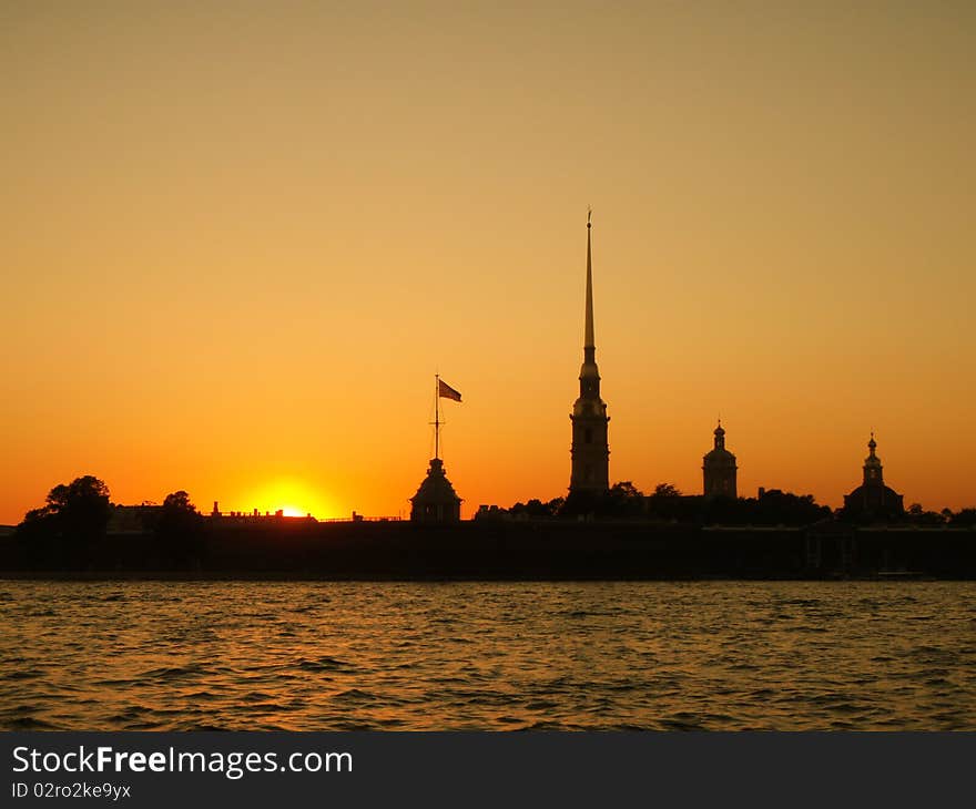 A beautiful sunset cast a great backdrop in St. Petersburg Russia. A beautiful sunset cast a great backdrop in St. Petersburg Russia