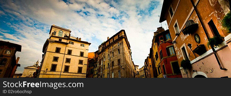 View of italian town and building frm ground level. View of italian town and building frm ground level