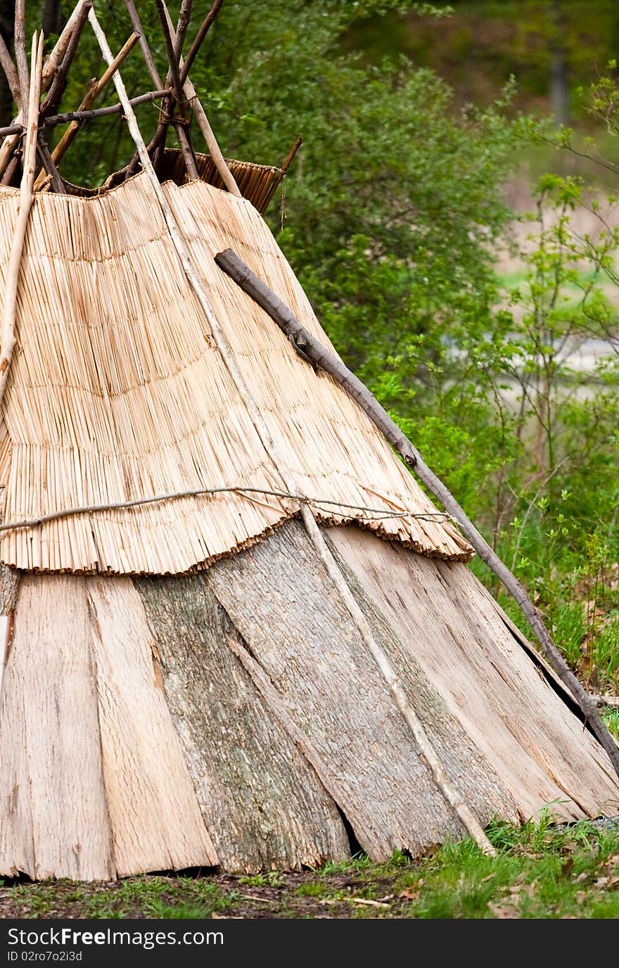 Tepee built with various tree parts. Tepee built with various tree parts