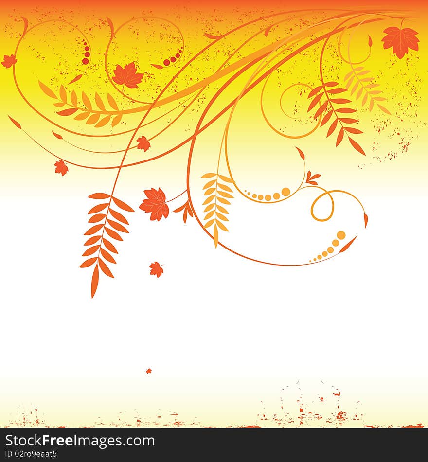 Grunge autumn floral background. Vector illustration.