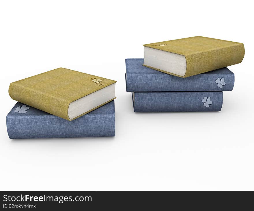 Blue and yellow books on white background 3D illustration. Blue and yellow books on white background 3D illustration