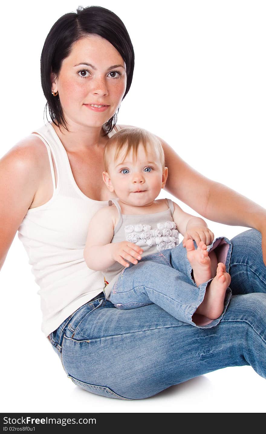 Mother and doughter. Isolated on white background